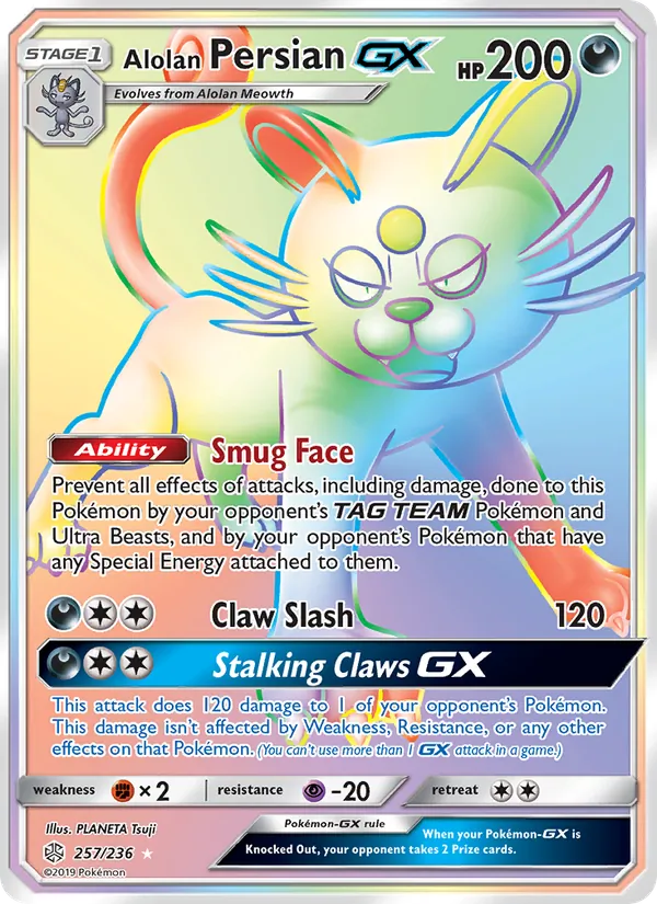 Alolan Persian GX (Secret) — SM - Cosmic Eclipse #257/236