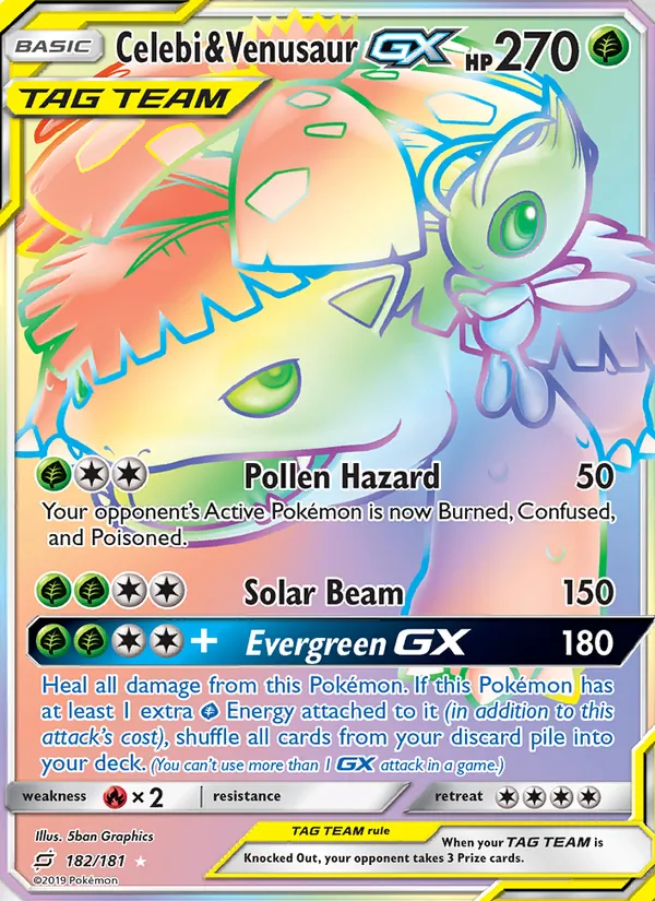 Celebi & Venusaur GX (Secret) — SM - Team Up #182/181
