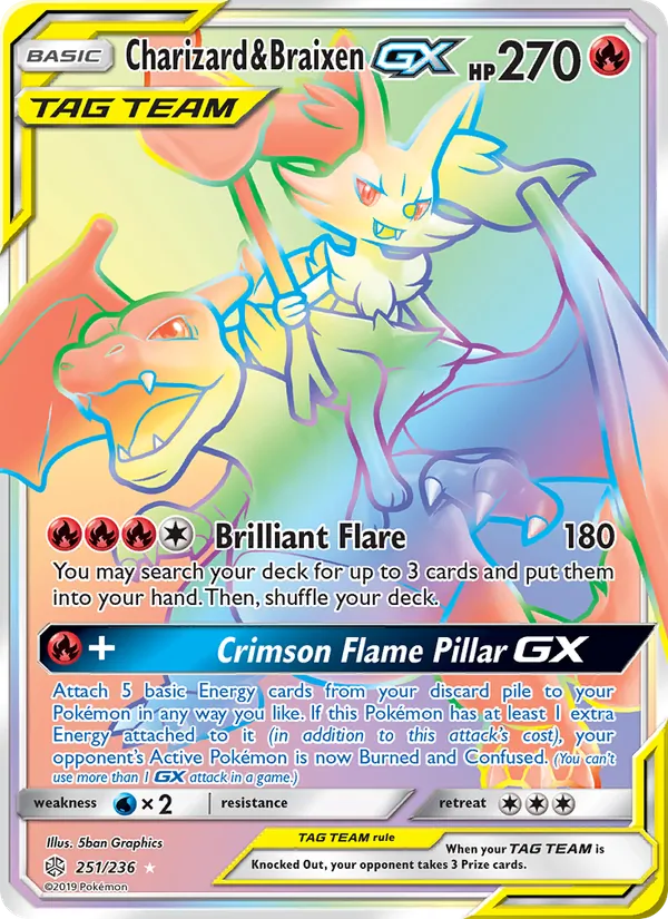 Charizard & Braixen GX (Secret) — SM - Cosmic Eclipse #251/236
