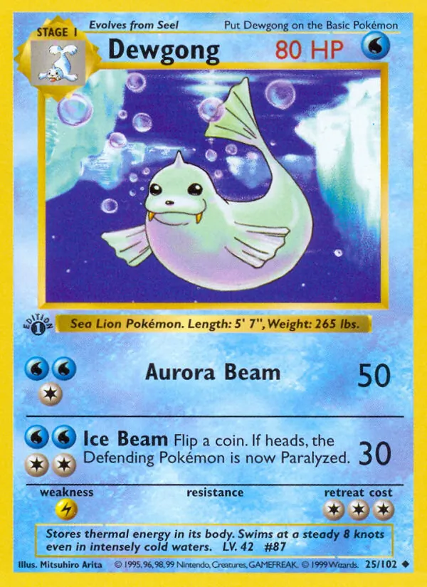 Dewgong — Base Set (Shadowless) #025/102