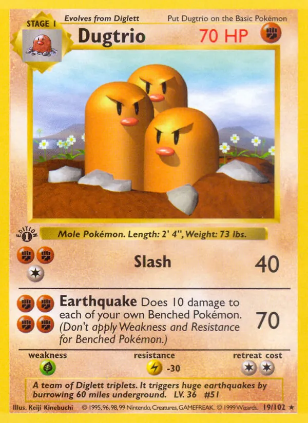 Dugtrio — Base Set (Shadowless) #019/102