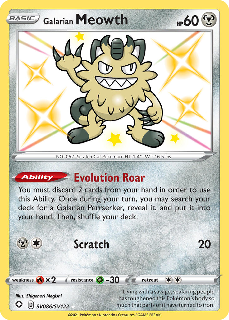 Galarian Meowth — Shining Fates: Shiny Vault #SV086/SV122