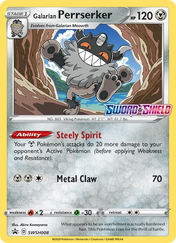 Galarian Perrserker — SWSH: Sword & Shield Promo Cards #SWSH008