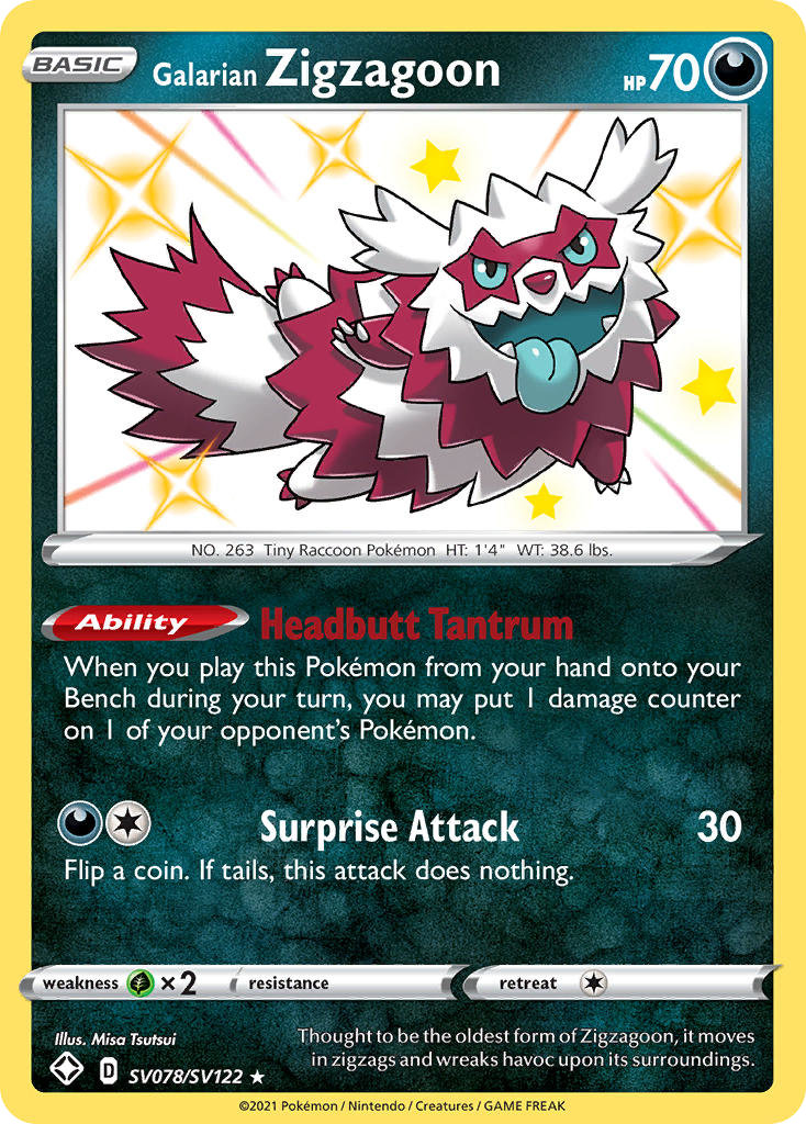 Galarian Zigzagoon — Shining Fates: Shiny Vault #SV078/SV122