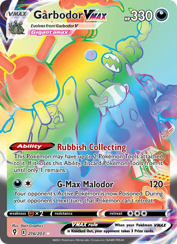Garbodor VMAX (Secret) — SWSH07: Evolving Skies #216/203