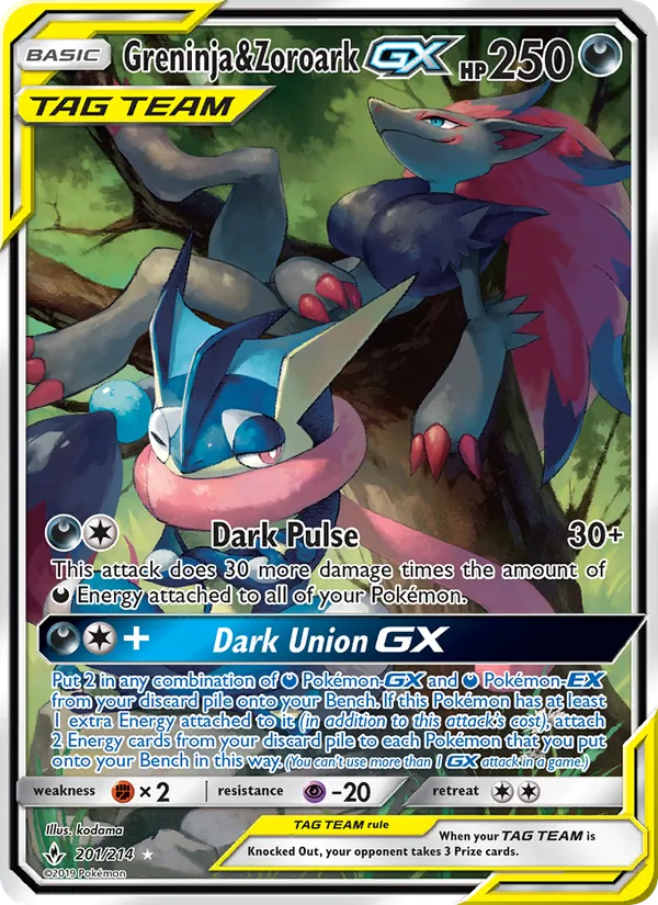 Greninja & Zoroark GX (201) (Alternate Full Art) — SM - Unbroken Bonds #201/214