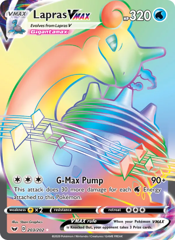 Lapras VMAX (Secret) — SWSH01: Sword & Shield Base Set #203/202