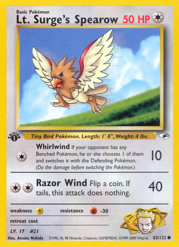 Lt. Surge's Spearow (83) — Gym Heroes #083/132