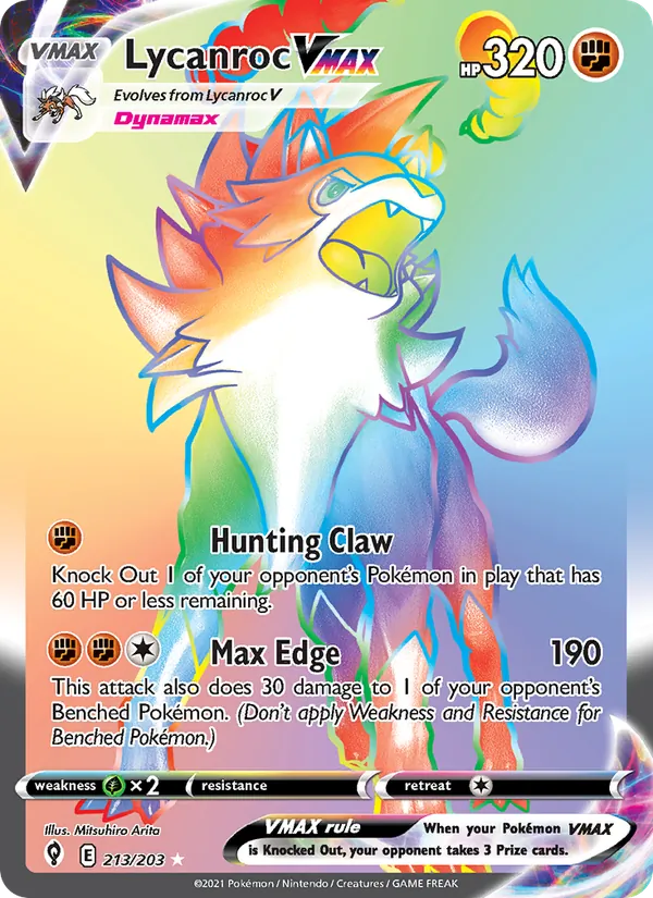 Lycanroc VMAX (Secret) — SWSH07: Evolving Skies #213/203
