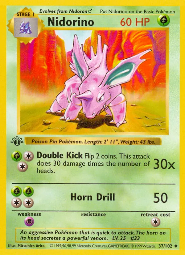 Nidorino — Base Set (Shadowless) #037/102