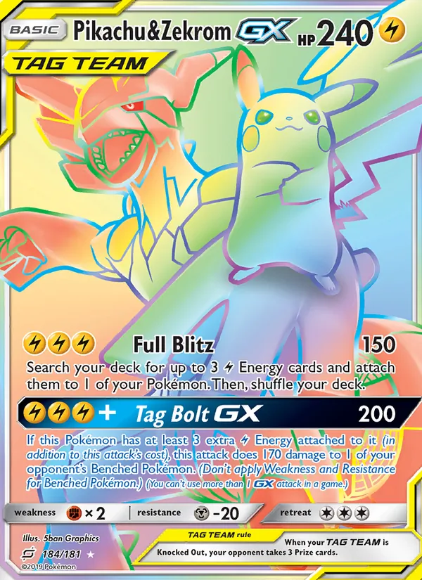 Pikachu & Zekrom GX (Secret) — SM - Team Up #184/181