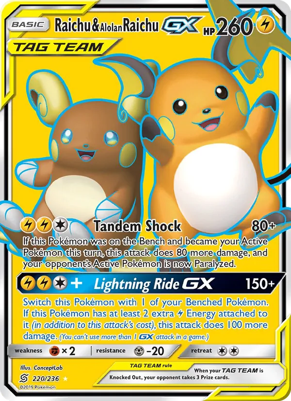 Raichu & Alolan Raichu GX (Full Art) — SM - Unified Minds #220/236