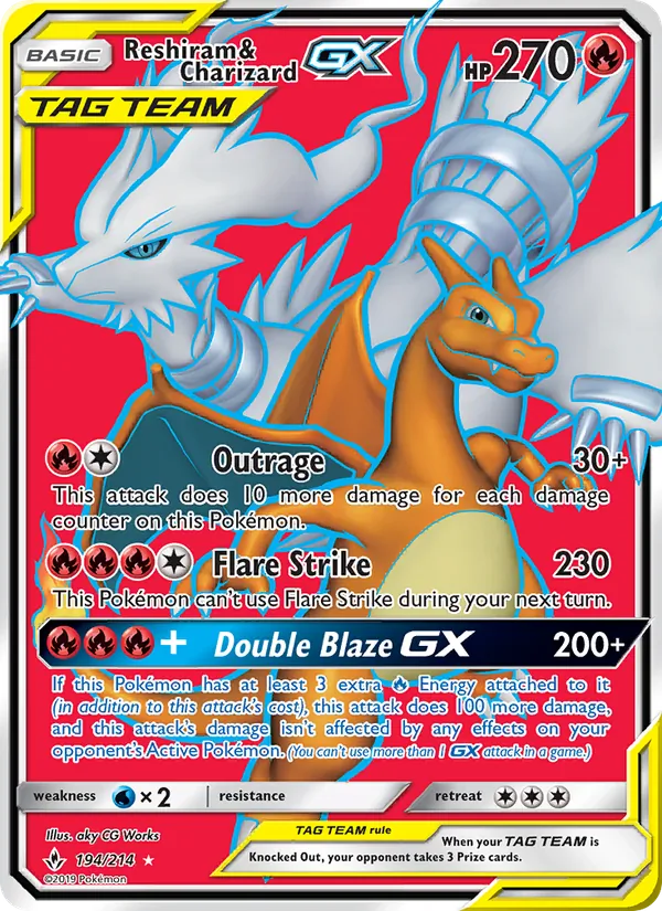 Reshiram & Charizard GX (Full Art) — SM - Unbroken Bonds #194/214