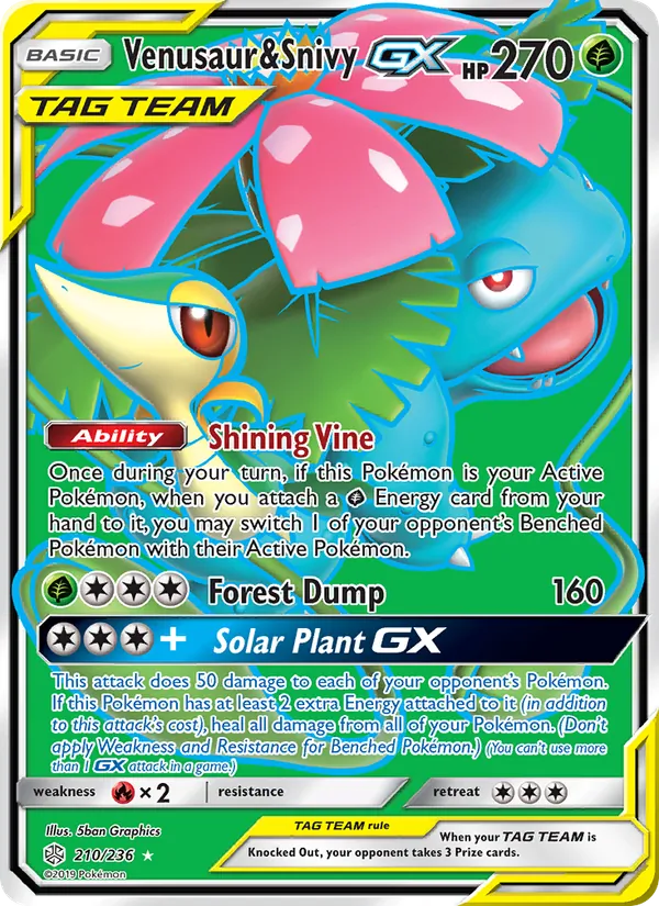 Venusaur & Snivy GX (Full Art) — SM - Cosmic Eclipse #210/236