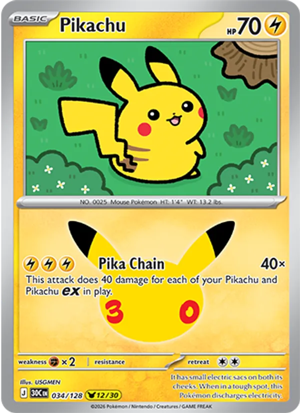 Pikachu — ME: 30th Celebration #034/128